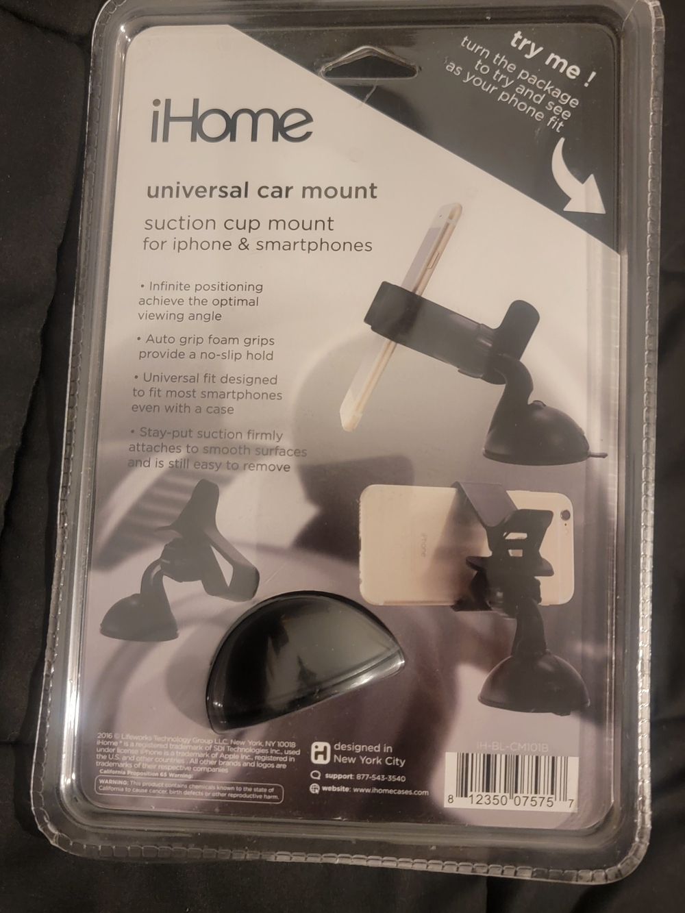iHome Black and White Universal Car Mount - Suction Cup Phone Holder